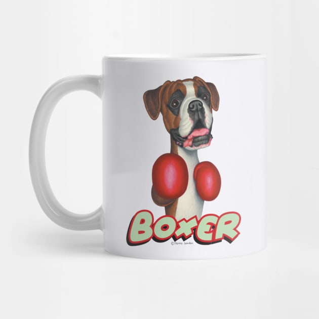 Cute Boxer Dog  wearing Boxing Gloves by Danny Gordon Art